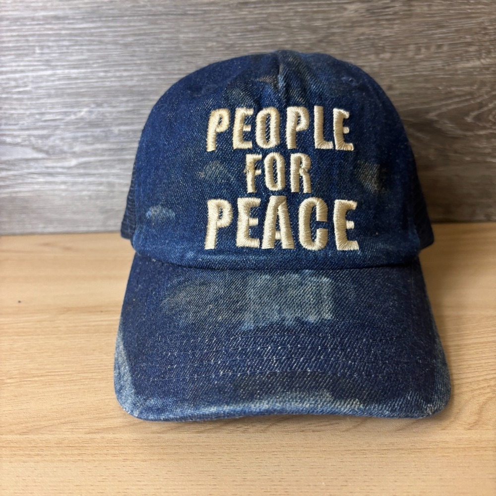 People For Peace Hat Cap Snapback Blue Dneim Distressed Adjustable